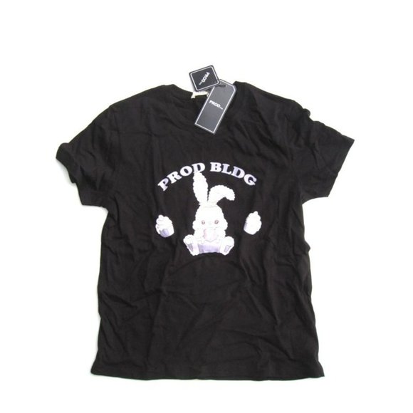 Prod Bldg Black T-Shirt Rabbit Cup Cakes Heart Graphic NWT S - Picture 1 of 3